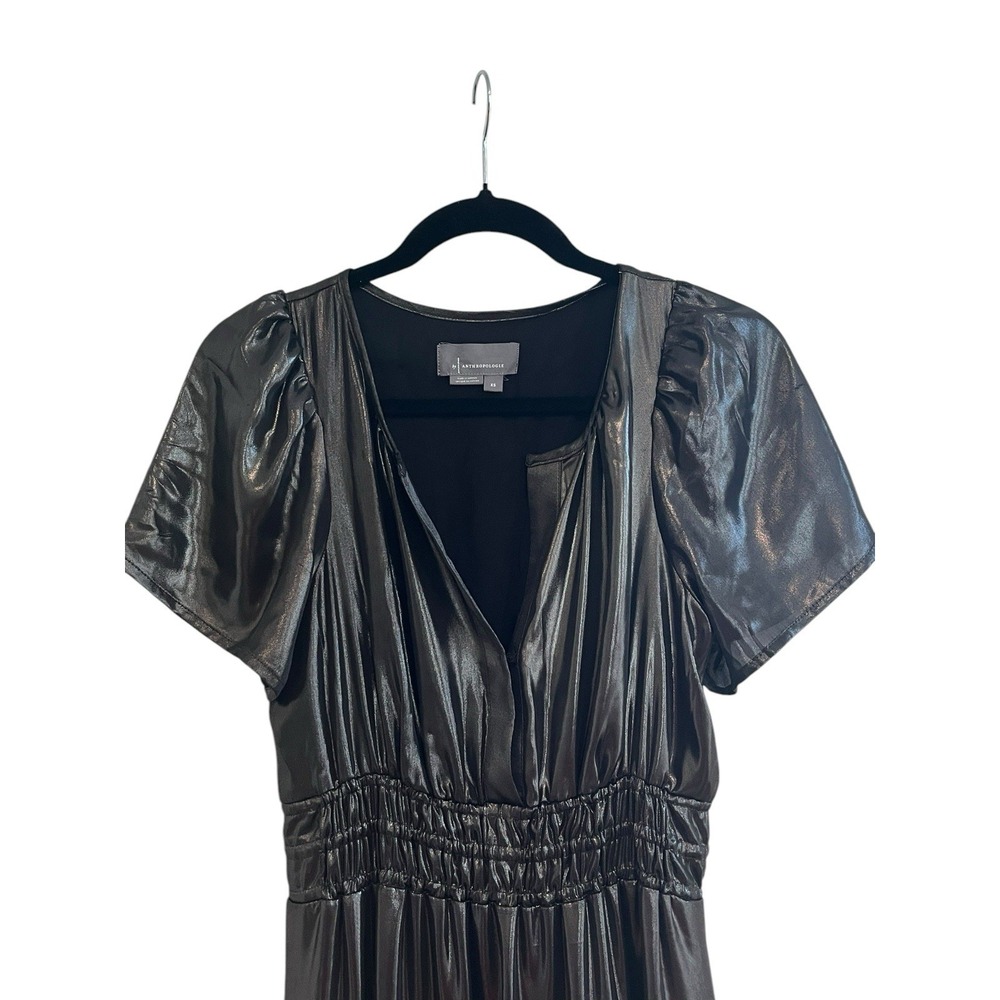 ANTHROPOLOGIE  The Somerset Maxi Dress Foil Carbon Metallic Gown Tiered, Size XS - Picture 4 of 9